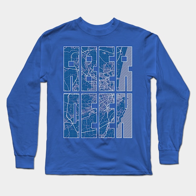 Aberdeen, Scotland City Map Typography - Blueprint Long Sleeve T-Shirt by deMAP Studio